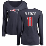 NFL Women's Nike New England Patriots #11 Drew Bledsoe Navy Blue Name & Number Logo Slim Fit Long Sleeve T-Shirt