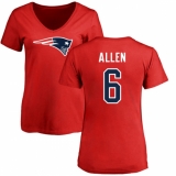 NFL Women's Nike New England Patriots #6 Ryan Allen Red Name & Number Logo Slim Fit T-Shirt