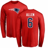 NFL Nike New England Patriots #6 Ryan Allen Red Name & Number Logo Long Sleeve T-Shirt