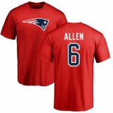 NFL Nike New England Patriots #6 Ryan Allen Red Name & Number Logo T-Shirt