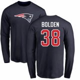 NFL Nike New England Patriots #38 Brandon Bolden Navy Blue Name & Number Logo Long Sleeve T-Shirt