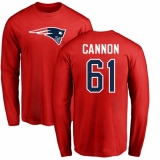 NFL Nike New England Patriots #61 Marcus Cannon Red Name & Number Logo Long Sleeve T-Shirt