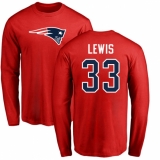 NFL Nike New England Patriots #33 Dion Lewis Red Name & Number Logo Long Sleeve T-Shirt