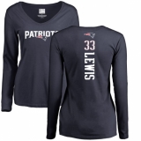 NFL Women's Nike New England Patriots #33 Dion Lewis Navy Blue Backer Slim Fit Long Sleeve T-Shirt