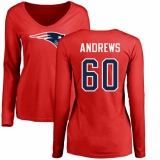 NFL Women's Nike New England Patriots #60 David Andrews Red Name & Number Logo Slim Fit Long Sleeve T-Shirt