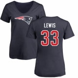 NFL Women's Nike New England Patriots #33 Dion Lewis Navy Blue Name & Number Logo Slim Fit T-Shirt