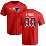 NFL Nike New England Patriots #33 Dion Lewis Red Name & Number Logo T-Shirt