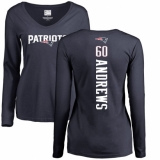 NFL Women's Nike New England Patriots #60 David Andrews Navy Blue Backer Slim Fit Long Sleeve T-Shirt