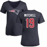 NFL Women's Nike New England Patriots #19 Malcolm Mitchell Navy Blue Name & Number Logo Slim Fit T-Shirt