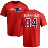 NFL Nike New England Patriots #34 Rex Burkhead Red Name & Number Logo T-Shirt