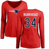 NFL Women's Nike New England Patriots #34 Rex Burkhead Red Name & Number Logo Slim Fit Long Sleeve T-Shirt