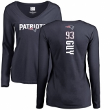 NFL Women's Nike New England Patriots #93 Lawrence Guy Navy Blue Backer Slim Fit Long Sleeve T-Shirt