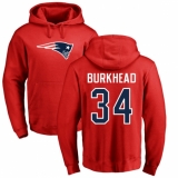 NFL Nike New England Patriots #34 Rex Burkhead Red Name & Number Logo Pullover Hoodie