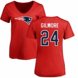 NFL Women's Nike New England Patriots #24 Stephon Gilmore Red Name & Number Logo Slim Fit T-Shirt