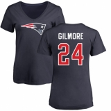 NFL Women's Nike New England Patriots #24 Stephon Gilmore Navy Blue Name & Number Logo Slim Fit T-Shirt