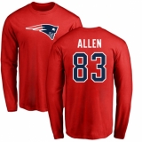 NFL Nike New England Patriots #83 Dwayne Allen Red Name & Number Logo Long Sleeve T-Shirt