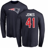 NFL Nike New England Patriots #41 Cyrus Jones Navy Blue Name & Number Logo Long Sleeve T-Shirt