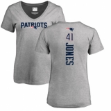 NFL Women's Nike New England Patriots #41 Cyrus Jones Ash Backer V-Neck T-Shirt