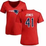 NFL Women's Nike New England Patriots #41 Cyrus Jones Red Name & Number Logo Slim Fit T-Shirt