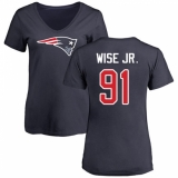 NFL Women's Nike New England Patriots #91 Deatrich Wise Jr Navy Blue Name & Number Logo Slim Fit T-Shirt