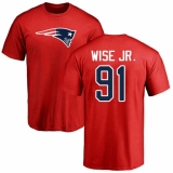 NFL Nike New England Patriots #91 Deatrich Wise Jr Red Name & Number Logo T-Shirt