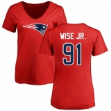 NFL Women's Nike New England Patriots #91 Deatrich Wise Jr Red Name & Number Logo Slim Fit T-Shirt