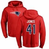 NFL Nike New England Patriots #41 Cyrus Jones Red Name & Number Logo Pullover Hoodie
