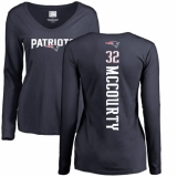 NFL Women's Nike New England Patriots #32 Devin McCourty Navy Blue Backer Slim Fit Long Sleeve T-Shirt
