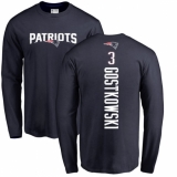 NFL Nike New England Patriots #3 Stephen Gostkowski Navy Blue Backer Long Sleeve T-Shirt