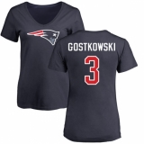 NFL Women's Nike New England Patriots #3 Stephen Gostkowski Navy Blue Name & Number Logo Slim Fit T-Shirt