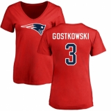 NFL Women's Nike New England Patriots #3 Stephen Gostkowski Red Name & Number Logo Slim Fit T-Shirt