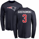 NFL Nike New England Patriots #3 Stephen Gostkowski Navy Blue Name & Number Logo Long Sleeve T-Shirt