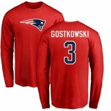 NFL Nike New England Patriots #3 Stephen Gostkowski Red Name & Number Logo Long Sleeve T-Shirt