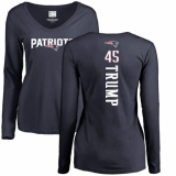 NFL Women's Nike New England Patriots #45 Donald Trump Navy Blue Backer Slim Fit Long Sleeve T-Shirt
