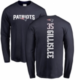 NFL Nike New England Patriots #35 Mike Gillislee Navy Blue Backer Long Sleeve T-Shirt