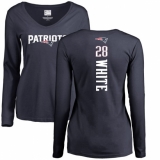 NFL Women's Nike New England Patriots #28 James White Navy Blue Backer Slim Fit Long Sleeve T-Shirt