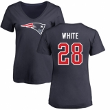 NFL Women's Nike New England Patriots #28 James White Navy Blue Name & Number Logo Slim Fit T-Shirt