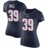 Women's Nike New England Patriots #39 Montee Ball Navy Blue Rush Pride Name & Number T-Shirt