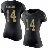 Women's Nike New England Patriots #14 Steve Grogan Black Camo Salute to Service T-Shirt
