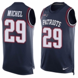 Men's Nike New England Patriots #29 Sony Michel Limited Navy Blue Player Name & Number Tank Top NFL Jersey