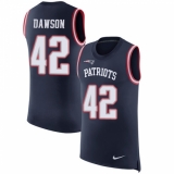 Men's Nike New England Patriots #42 Duke Dawson Navy Blue Rush Player Name & Number Tank Top NFL Jersey