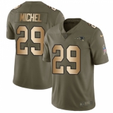 Men's Nike New England Patriots #29 Sony Michel Limited Olive Gold 2017 Salute to Service NFL Jersey