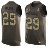 Men's Nike New England Patriots #29 Sony Michel Limited Green Salute to Service Tank Top NFL Jersey