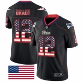 Men's Nike New England Patriots #12 Tom Brady Limited Black Rush USA Flag NFL Jersey