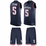 Men's Nike New England Patriots #5 Danny Etling Limited Navy Blue Tank Top Suit NFL Jersey