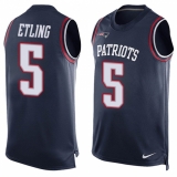Men's Nike New England Patriots #5 Danny Etling Limited Navy Blue Player Name & Number Tank Top NFL Jersey