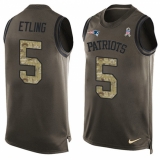 Men's Nike New England Patriots #5 Danny Etling Limited Green Salute to Service Tank Top NFL Jersey