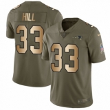 Men's Nike New England Patriots #33 Jeremy Hill Limited Olive/Gold 2017 Salute to Service NFL Jersey