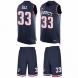 Men's Nike New England Patriots #33 Jeremy Hill Limited Navy Blue Tank Top Suit NFL Jersey