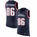 Men's Nike New England Patriots #86 Cordarrelle Patterson Navy Blue Rush Player Name & Number Tank Top NFL Jersey